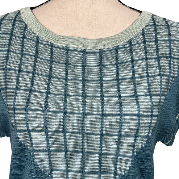 St. John Small Sweater Top Cap Sleeve Round Neck Stretch Julep/Patina Teal Green - Picture 2 of 9